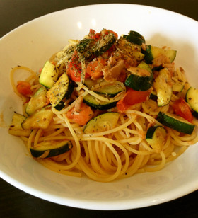 簡単☆ズッキーニとトマトとツナのパスタ